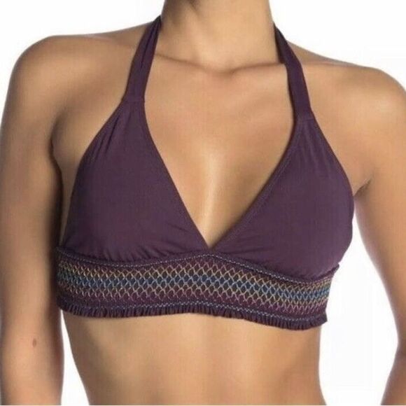 Bleu Rod Beattie NWT Smock it to Ya Halter Embroidered Bikini Top in Aubergine 8 - Picture 4 of 8